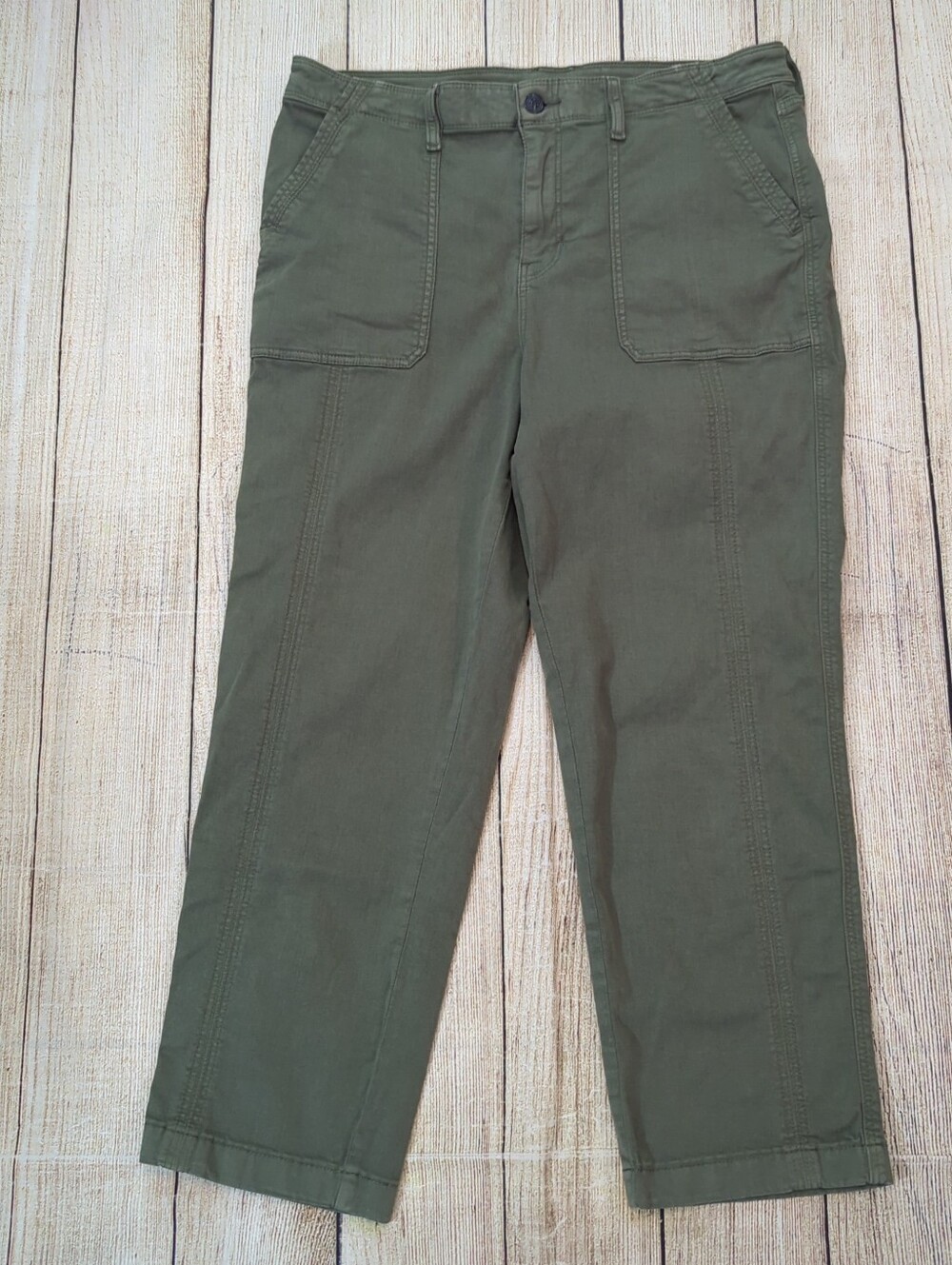 Chico's 1 R  8 Regular Army Olive Green Cargo Utility Pants Jeans